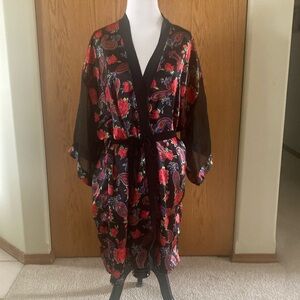 Floral Black Kimono Robe